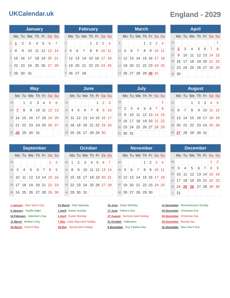 Calendar 2029