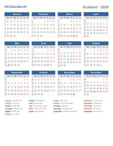Calendar 2029