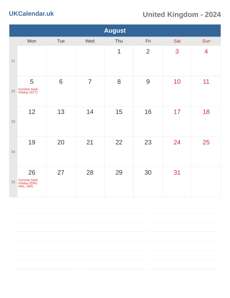 Calendar 2024 August