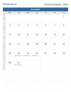 Calendar 2024 December