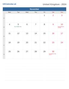 Calendar 2024 November