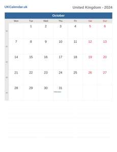 Calendar 2024 October