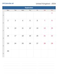 Calendar 2024 September