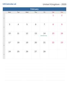 Calendar 2025 February