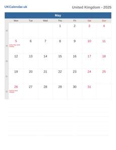 Calendar 2025 May