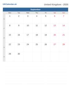 Calendar 2025 September