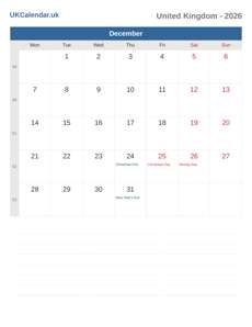 Calendar 2026 December