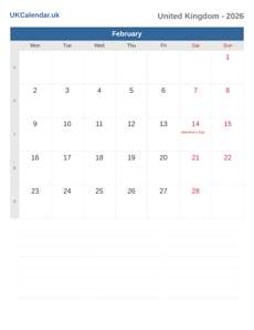 Calendar 2026 February