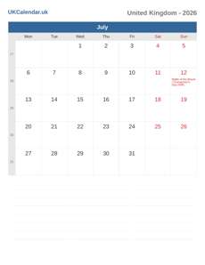 Calendar 2026 July