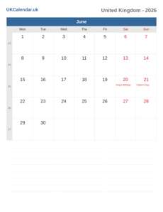 Calendar 2026 June