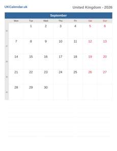 Calendar 2026 September