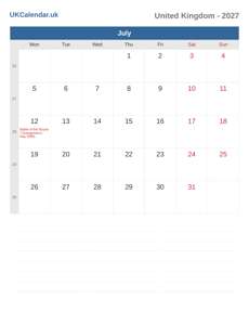 Calendar 2027 July