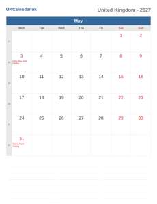 Calendar 2027 May