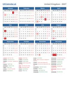 United Kingdom Calendar 2027 Bank Holidays And Week Numbers