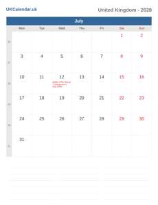 Calendar 2028 July