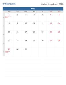 Calendar 2028 May