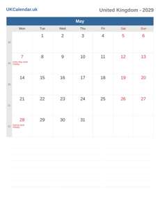 Calendar 2029 May