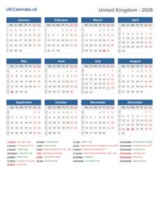 Calendar 2029