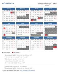 School Holidays 2027