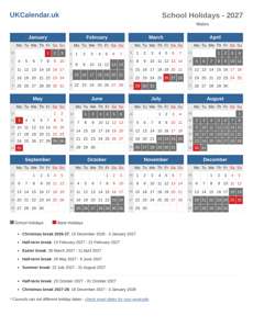 School Holidays 2027
